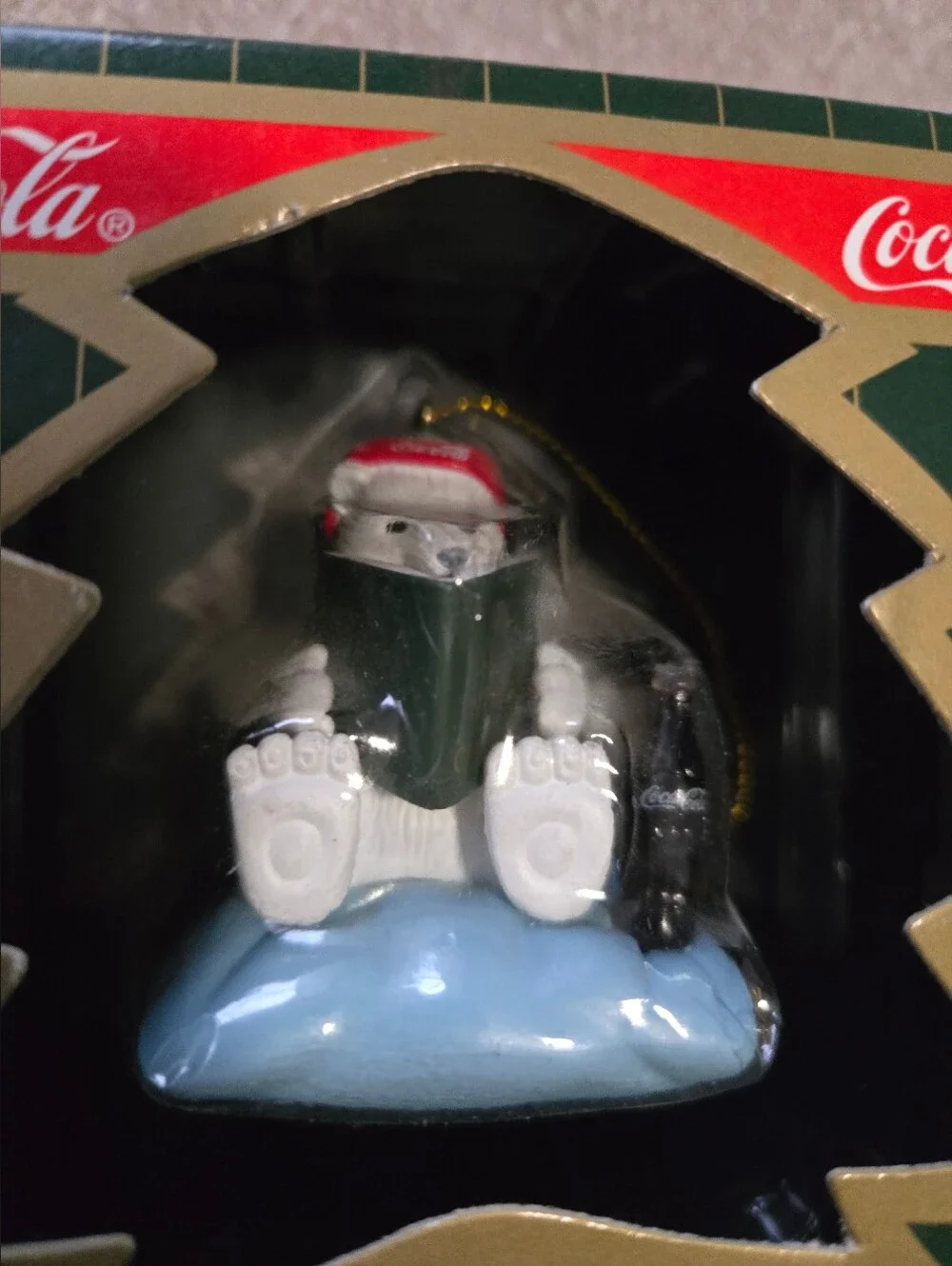 1997 Coca Cola Polar Bear Cub Ornament Collection On Pillow Reading 2.5